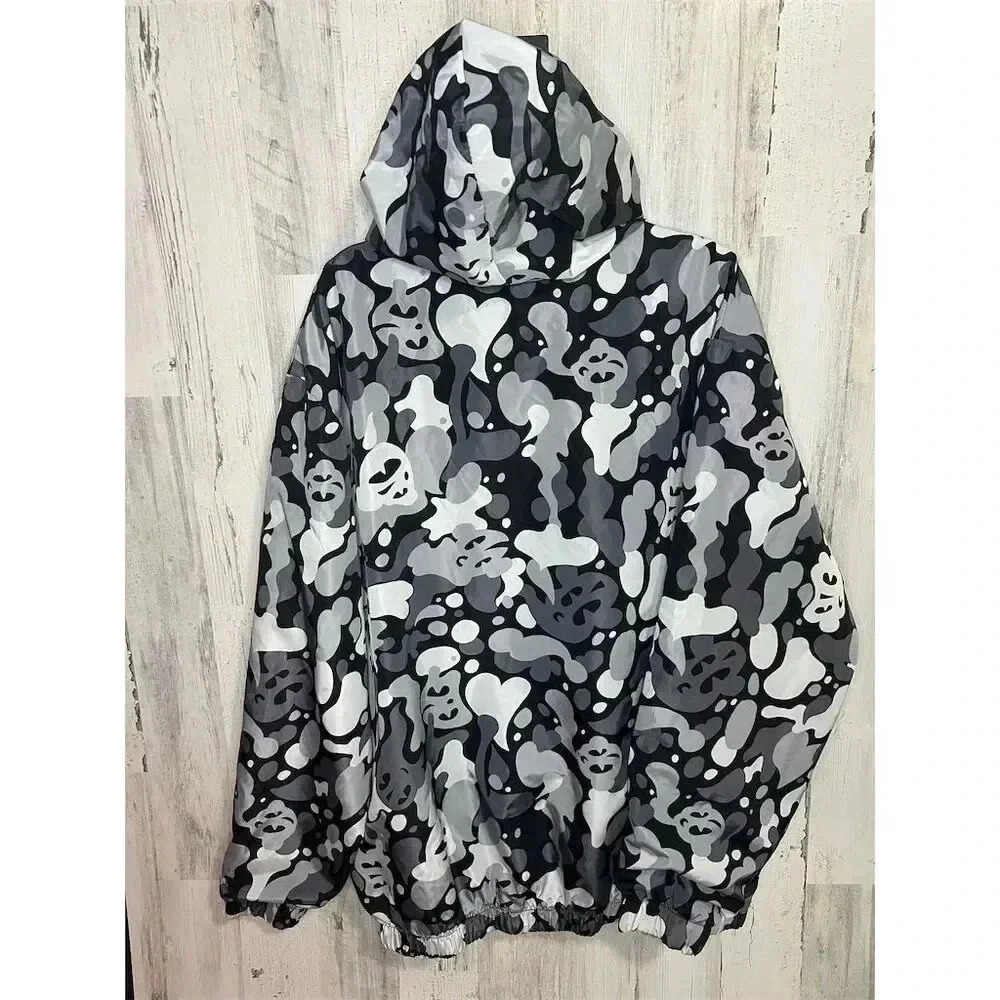 Plague Blvd Windbreaker XXL Grey Camo Ghost Anorak Quarter Zip Streetwear Jacket - Picture 8 of 8